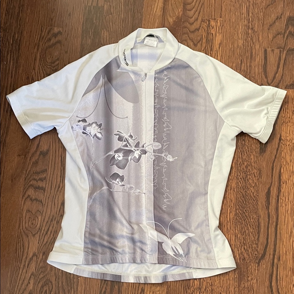 SUGOI Gray and White Cycling Jersey with Flowers, size M